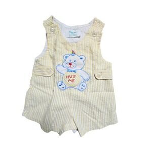 Vintage‎ Tiny Tots Seersucker Teddy Bear Hug Me Romper 3-6 Months Retro Kidcore